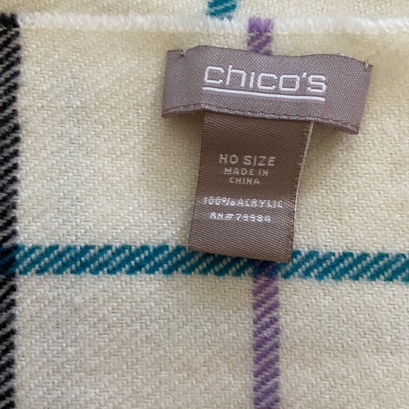 Chico’s plaid scarf off white/purple/green, 100% Acrylic - Picture 2 of 3